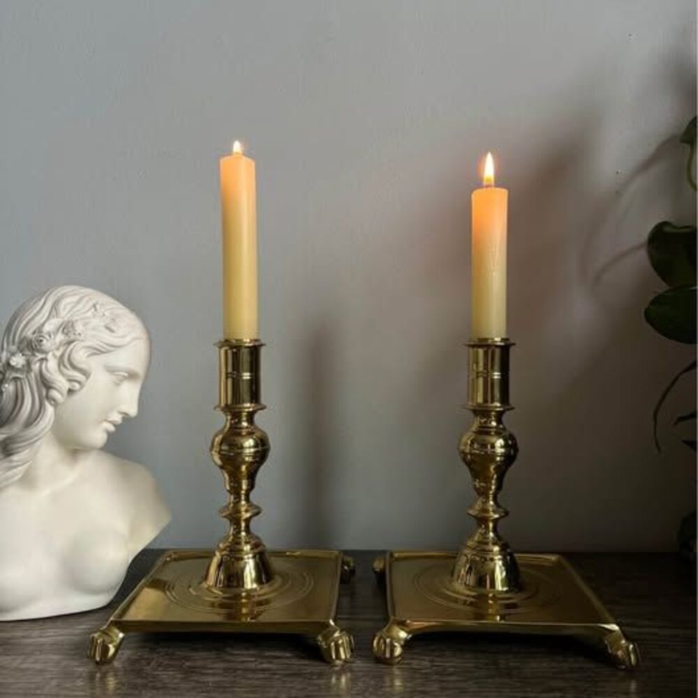 Pair of Vintage Shiny Brass Candle Holders